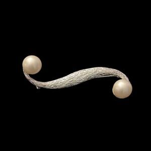 Vintage S-curve Silver and Faux Pearl Bead Brooch Pin